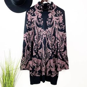Free People Modern Love Mni Dress Mock Neck Black & Pink Paisley Size Medium
